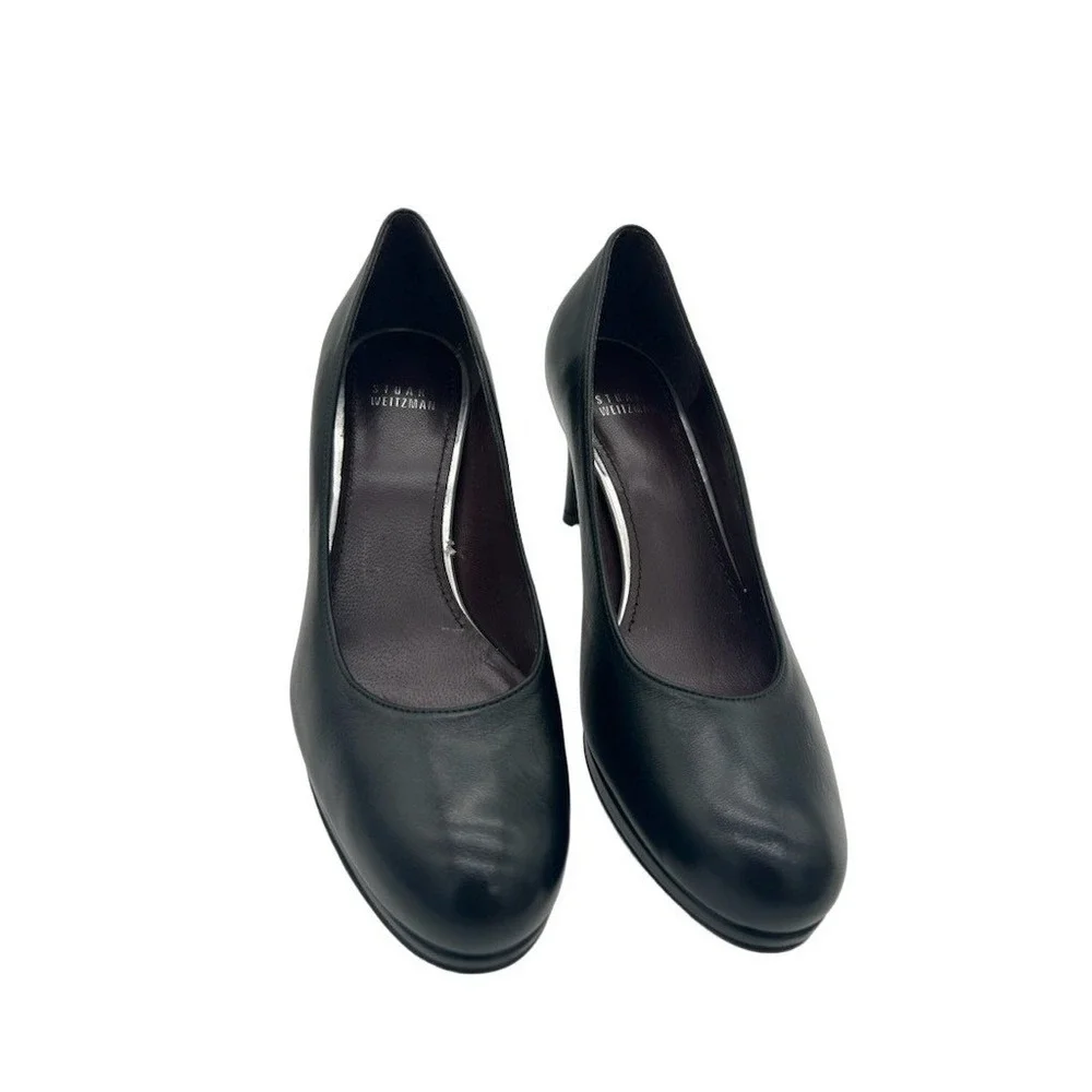 Stuart Weitzman Black Platform Pumps Women's Size 8.5 M Leather Round Toe Heels